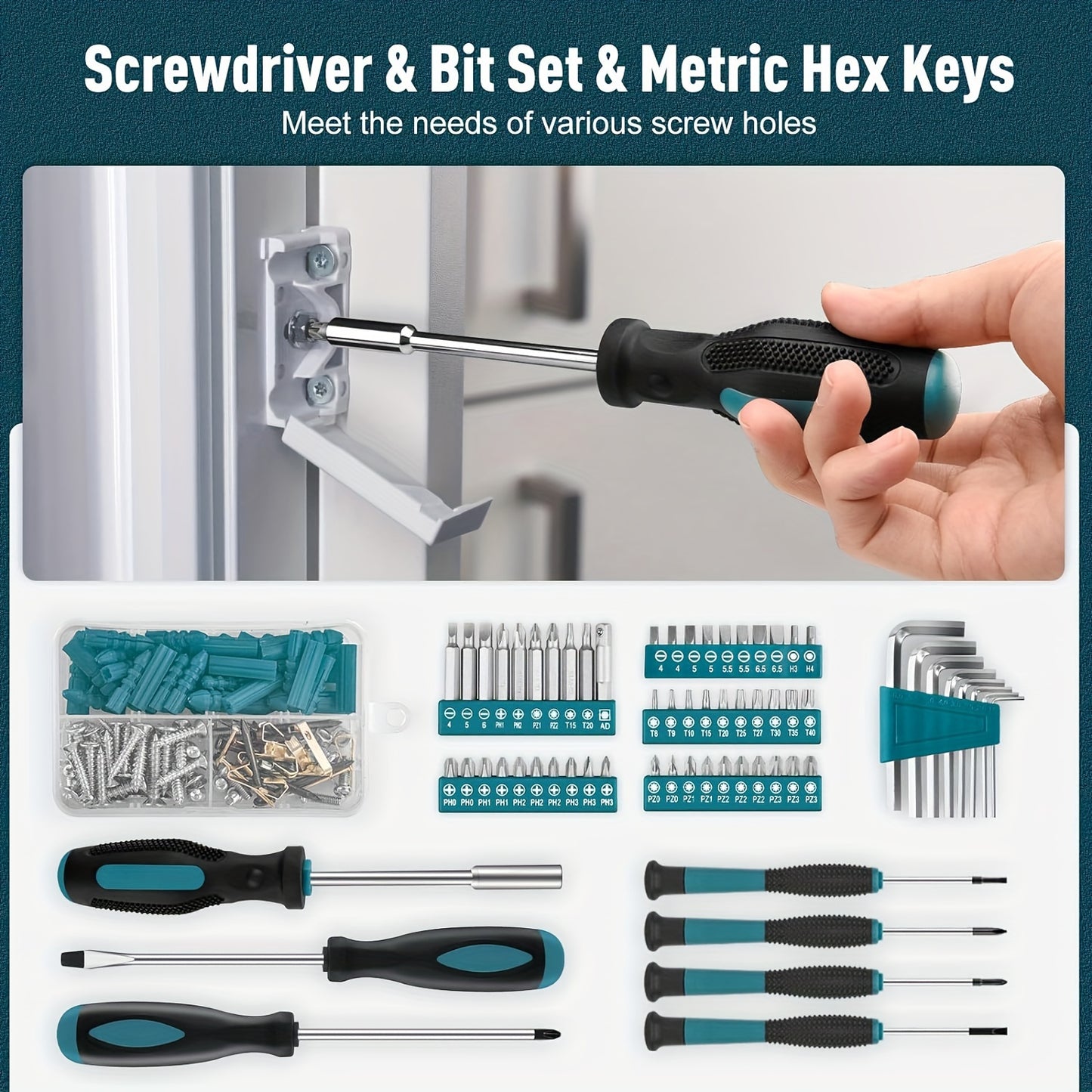 281-piece home tool kit with socket wrench, screwdriver, hex keys, pliers, and storage case. Perfect for DIY projects and gifts.