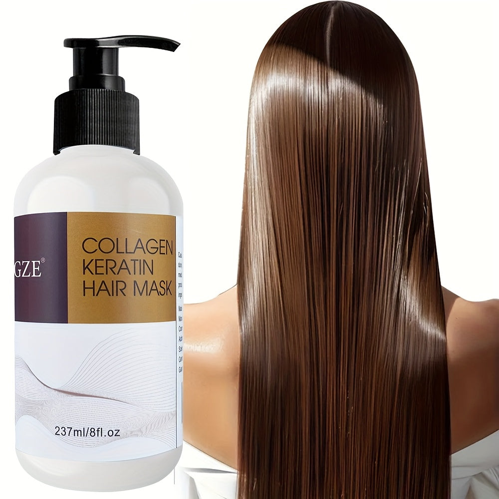 Маска для волос GZE Collagen Keratin глубоко увлажняет сухие волосы с помощью масла арганы, кокосового масла и масла ши.