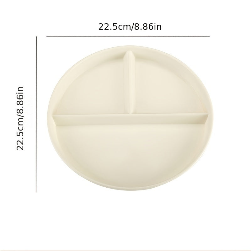 1/2/4pcs Round Plastic Partitioned Plates with 3 compartments, ideal for portion control, anti-drop, microwave and dishwasher safe, perfect for weight management and holiday meals.