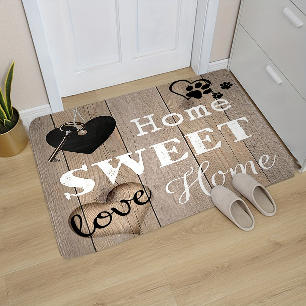 Home Sweet Home Love Striped Doormat - 1 piece Polyester Welcome Mat with PVC Backing, Easily Washable by Machine, Rectangular Indoor/Outdoor Rug for Entryway, Patio, or Porch - Stylish Home Decor Doormat