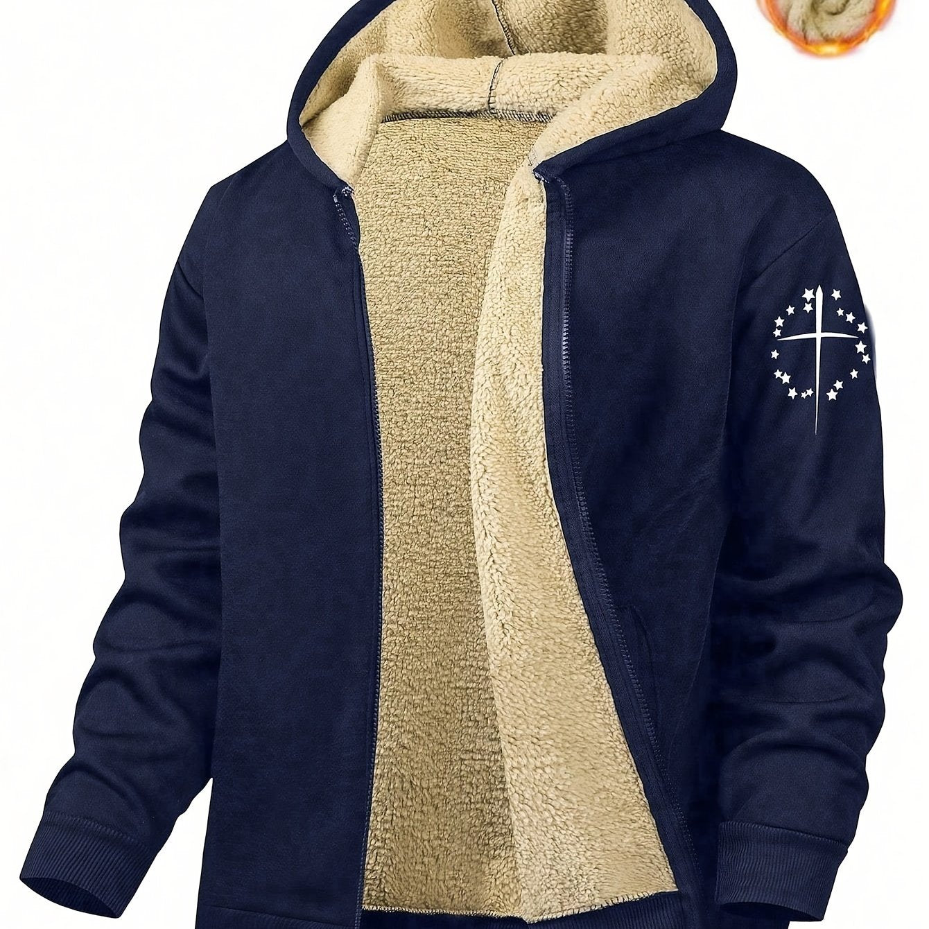 Men's casual print hooded jacket made from polyester knit fabric with slight stretch. Regular fit zip-up top with pockets, suitable for weekend and mature occasions. Ideal for fall/winter