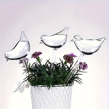 5 bird-shaped self-watering spikes, transparent and reusable, for home gardening and balcony succulents.