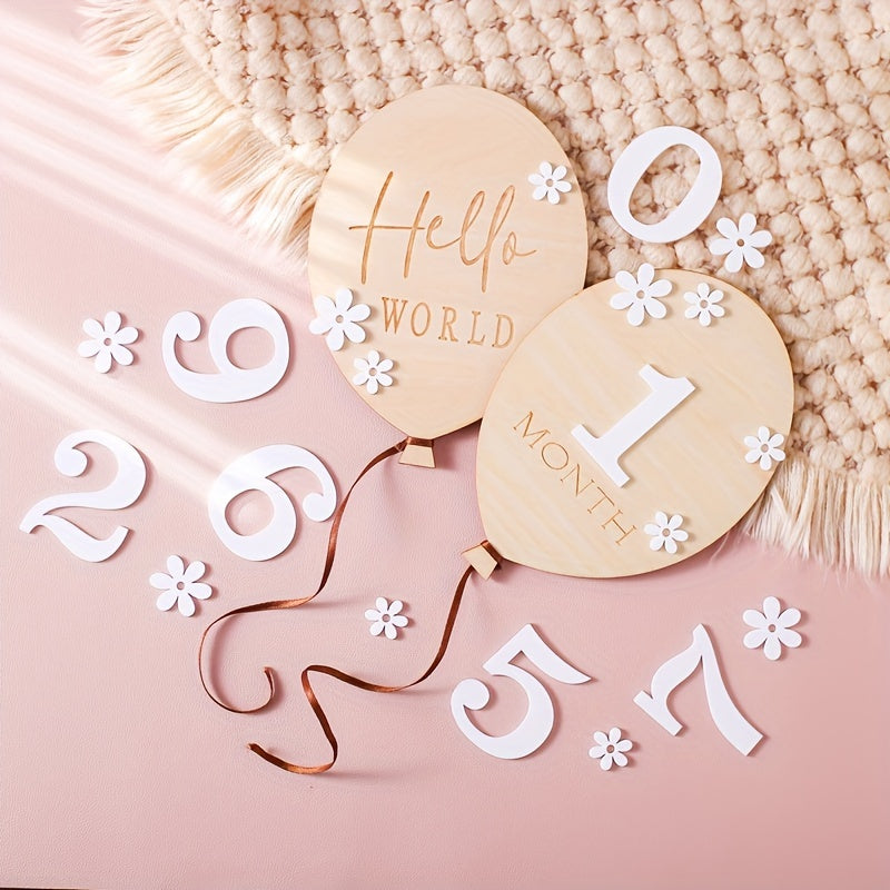 Set of Wooden Milestone Blocks - Perfect for Capturing Birth Month Photos, Cloud-Shaped Mileage Blocks for Decorating with Balloons & Celebrations, Lovely Keepsake for Memories, Ideal Baby Shower Gift