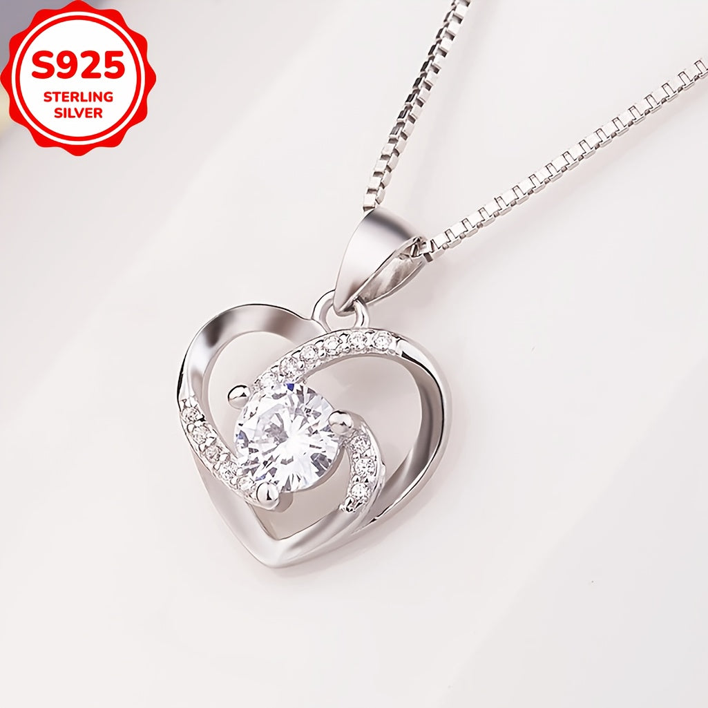 925 Pure Silvery Love Necklace Heart-Shaped Fashion Pendant Women's Clavicle Chain