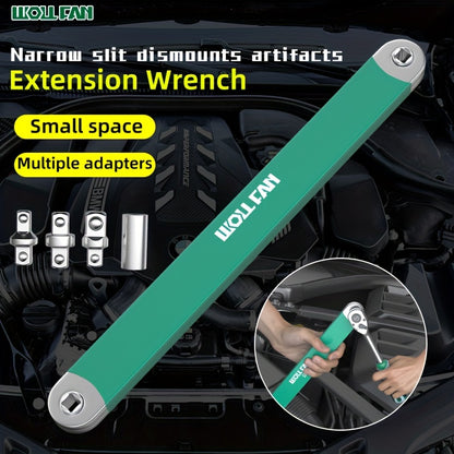 WOLLFAN 39cm Multi-Functional Extension Wrench with Ratchet Conversion and Quick Release Socket for Car Maintenance. Made of durable material.