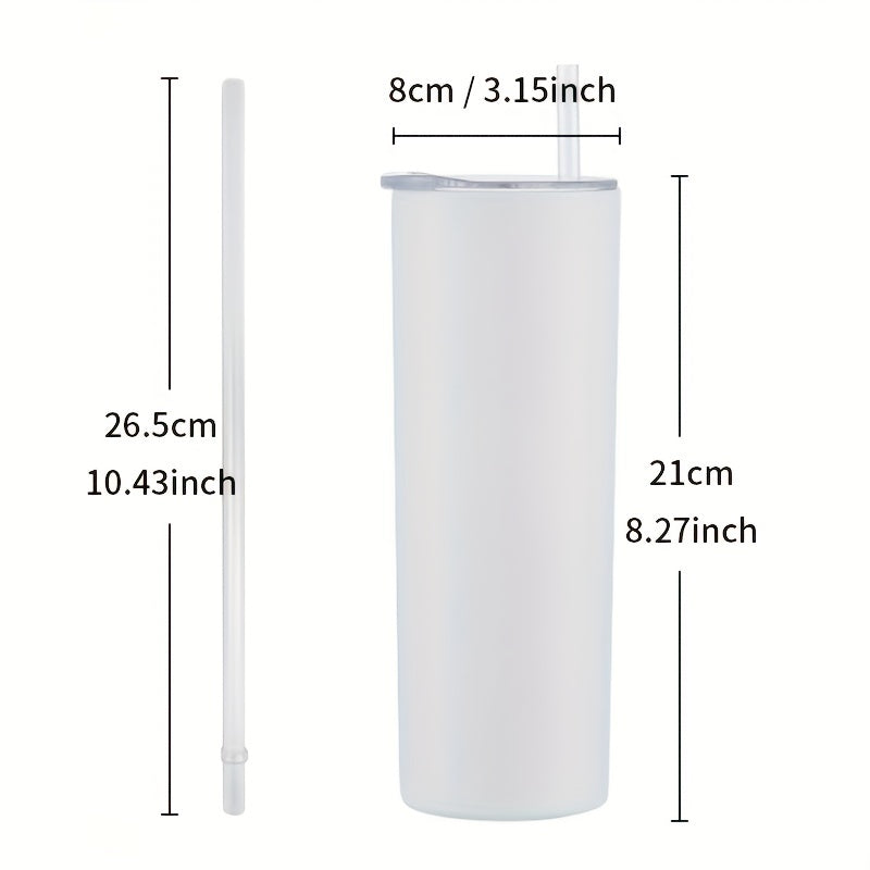 8-10pc sublimation coated stainless steel cups with sealed water push cap and plastic straw, vacuum insulated, DIY gift.