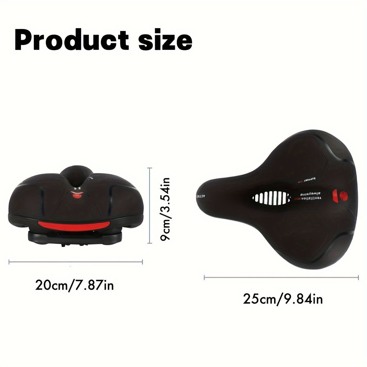 Wide comfortable bike seat cushion with memory foam padding and dual shock absorption, suitable for men and women on stationary, exercise, mountain, and road bikes.