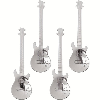 Set of 4 or 6 coffee spoons in the shape of guitars made of high-quality 304 stainless steel. These cute demitasse tea scoops are great for stirring drinks, mixing milkshakes, and spreading jam. They make a nice gift for music lovers and are perfect for