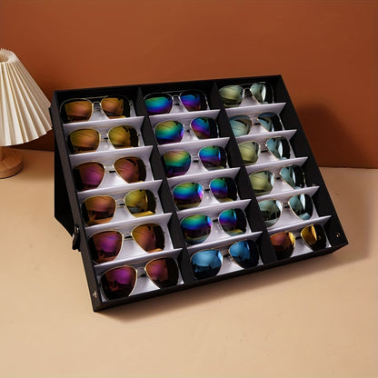 [Bestseller] Elegant Nylon Eyeglass Storage Box featuring 18 Compartments, Stylish Glass Display Stand for Countertop and Showcase