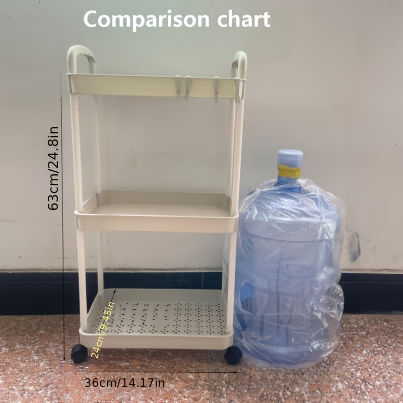 Multifunctional Plastic Storage Cart Organizer with Wheels - No Assembly Needed! Ideal for Kitchen, Bathroom, or Bedroom Use.