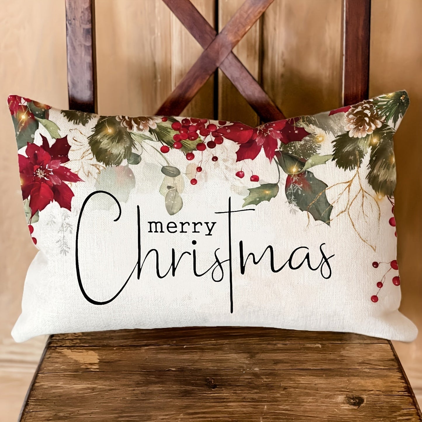 Get into the Christmas spirit with this contemporary Merry Christmas pillow cover. Perfect for adding a festive touch to your farmhouse decor, this cover is suitable for beds, chairs, and sofas. Made from woven polyester fabric, it is durable and machine