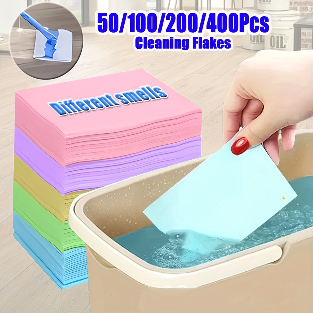 Foam floor cleaning flakes in packs of 50, 100, 200, and 400 for concentrated decontamination on tile, wood, bathroom, and car. Uncharged accessories for strong odor elimination, in blue