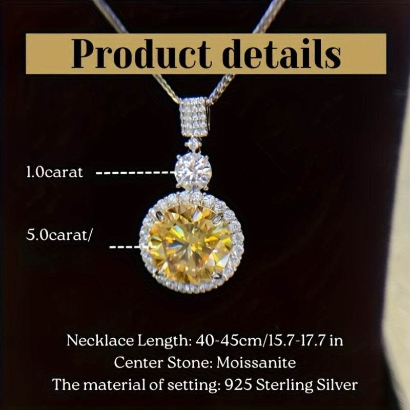 Luxurious and sexy, this versatile necklace features a 6.1ct yellow Moissanite pendant on an 18K gold plated 925 sterling silver chain. Perfect for parties and festive celebrations, this stunning piece of jewelry is suitable for all seasons.