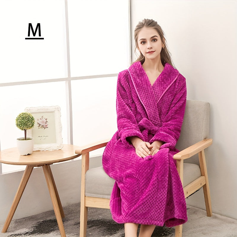 Thick, cozy couple's bathrobe with long sleeves for autumn and winter comfort.