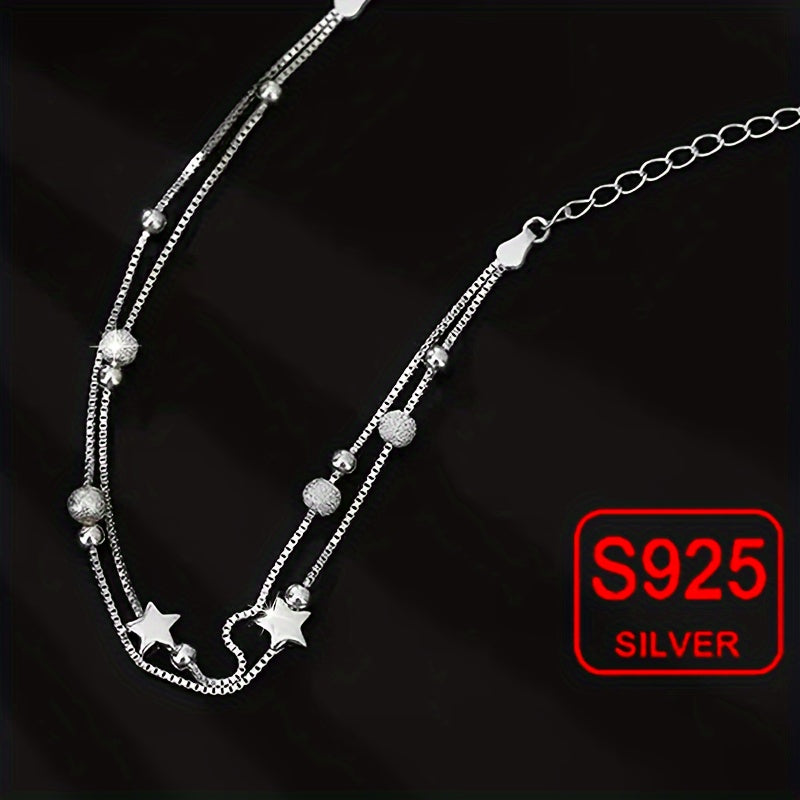 Introducing a stylish and versatile ladies' bracelet - the Double-layer Star Bracelet, a perfect accessory for the summer beach. Made of hypoallergenic S925 silver, this 2.9g piece is ideal for gifting, daily wear, wedding banquets, beach vacations, and