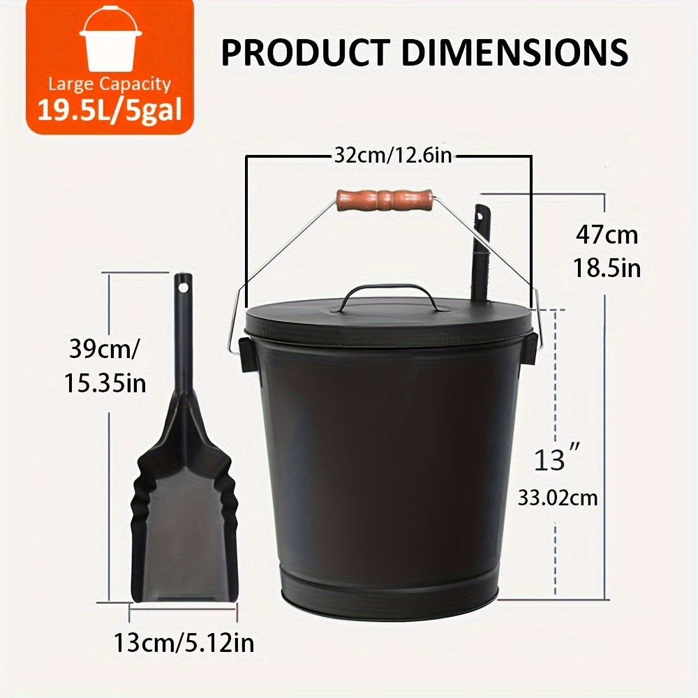 19.49 Litre Galvanized Metal Ash Bucket Set - Includes Lid, Shovel, Gloves, Cloths, and Dust Brush - Ideal for Keeping Warm in Winter Fire Pits and Fireplaces