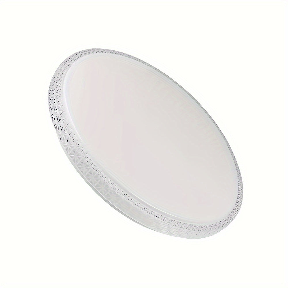 Contemporary 13" LED ceiling light in daylight white 6000K, with polished metal flush mount and acrylic shade. Hard-wired with switch control for kitchen, bedroom, stairwell. No batteries needed.