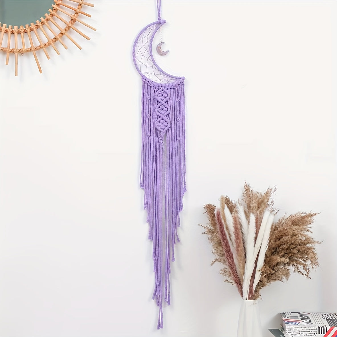 Handcrafted Moon Dream Catcher - Woven Tapestry Wall Hanging for Bedroom, Living Room, and Nursery Decor - 1 Piece