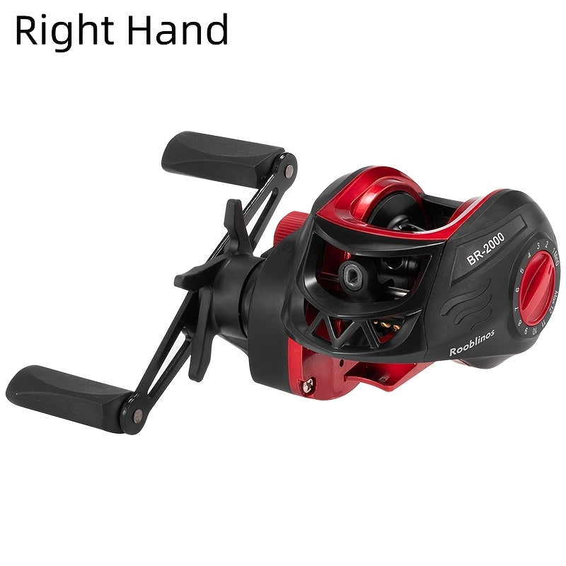 High-Strength BR Black & Red Baitcasting Fishing Reel - lightweight design, durable nylon body with metal spool, versatile for freshwater & saltwater fishing.