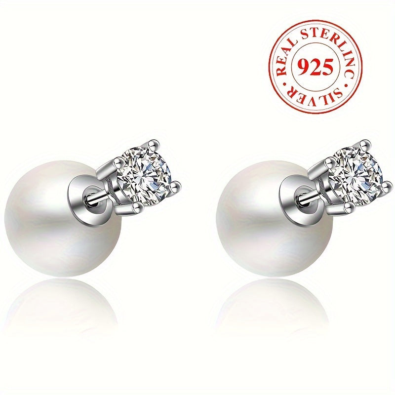 Stunning 925 Sterling Silver Hypoallergenic Stud Earrings Ear Jacket Featuring a Freshwater Pearl Design, Perfect for a Sophisticated and Elegant Wedding Look for Women