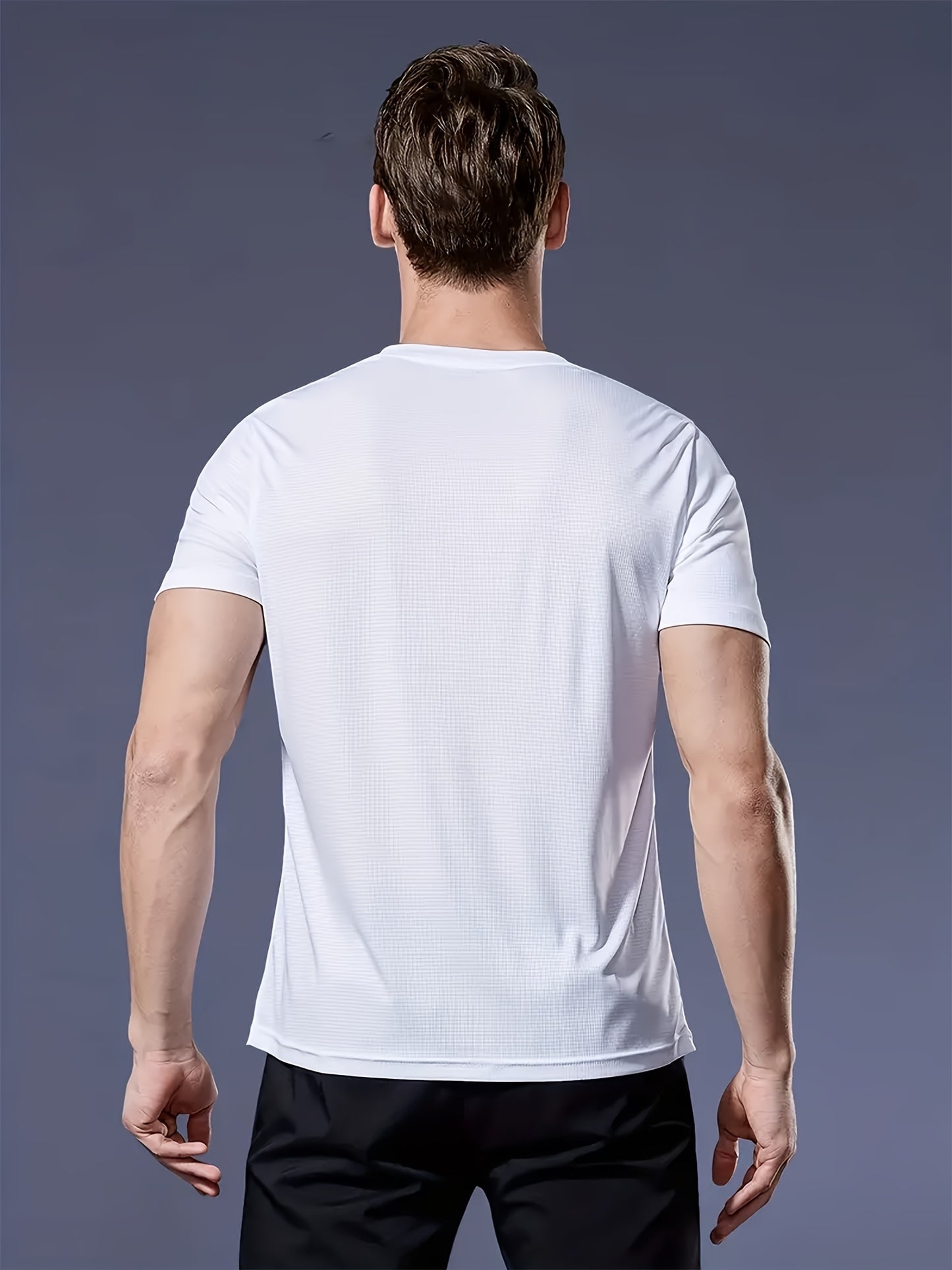 4 Men's Quick-Dry Athletic T-Shirts in Black, White, Gray, Navy - Ideal for Gym, Running & Fitness Training