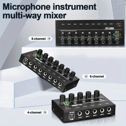 4-8 Channel Line Mixer with Ultra Low Noise, Easy Operation, DC5V Power Supply