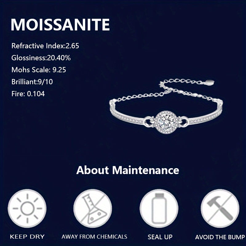 Stylish 1 Carat Moissanite Bracelet in 925 Sterling Silver, Ideal for Everyday or Dressy Events, Comes with a Gift Box, Moissanite Stone, Charming, Sophisticated Casual Jewelry, Ideal for Girlfriends and Best Friends, Perfect for Festivals and Parties