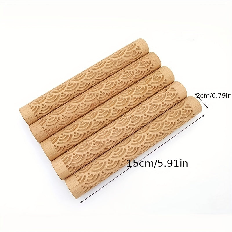 1 piece of Embossing Rolling Pin - Ideal tool for rolling and shaping dough for pizzas, pies, cookies, dumplings, noodles, and more - Made of durable wood for effortless dough rolling and shaping in the kitchen