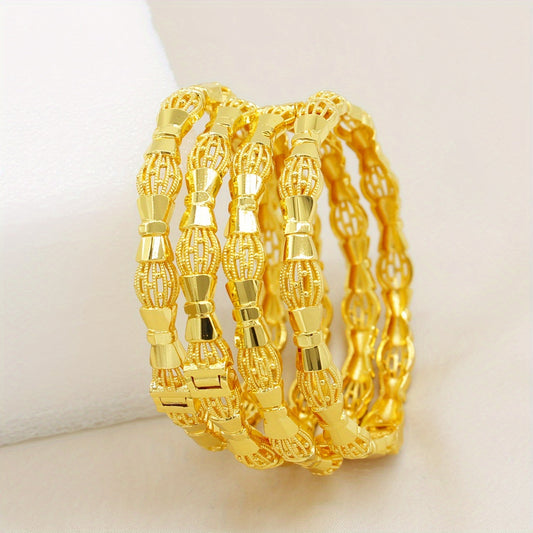 Luxury Bollywood Style Wedding & Banquet Jewelry Set of 4 Golden Plated Copper Bracelets for Women