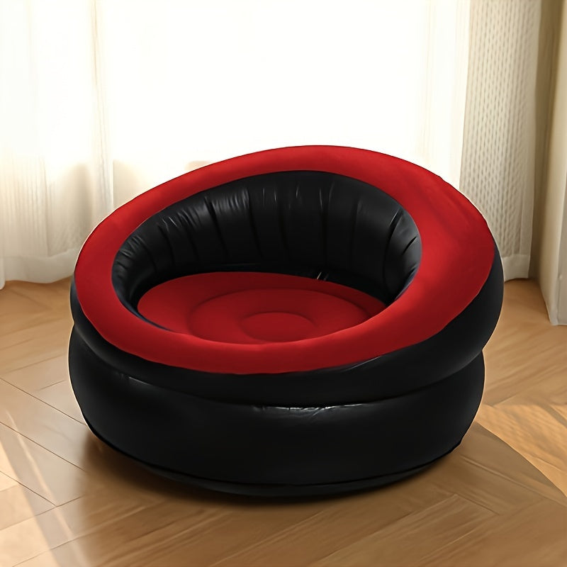 Portable PVC lounger in stylish velvet bean bag design - the ultimate no-electricity recliner for comfort on the go! Easy to clean non-textile surface with optional cushion for added coziness. Perfect for use in the office, bedroom, living room, or even