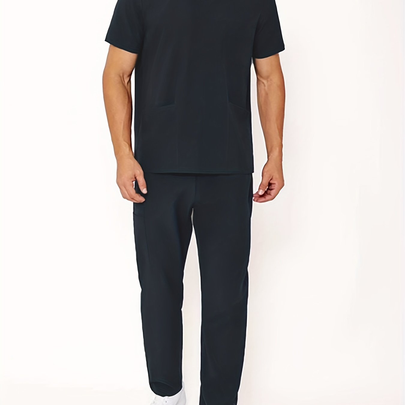 Men's Summer V-Neck Scrub Set with Pockets - Casual, Machine Washable Workwear for Medical Staff