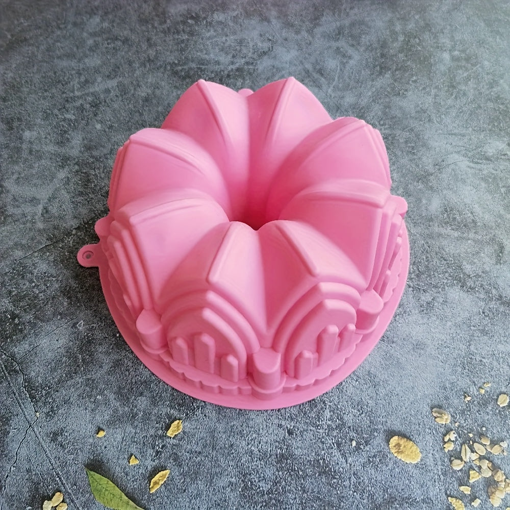 DIY Homemade Cake Making Bakeware: Silicone Cake Mold in Flower Crown Shape, 1pc Large Castle Cake Pan measuring 21.69cm X 8.51cm for Bread Toast Baking Mould.