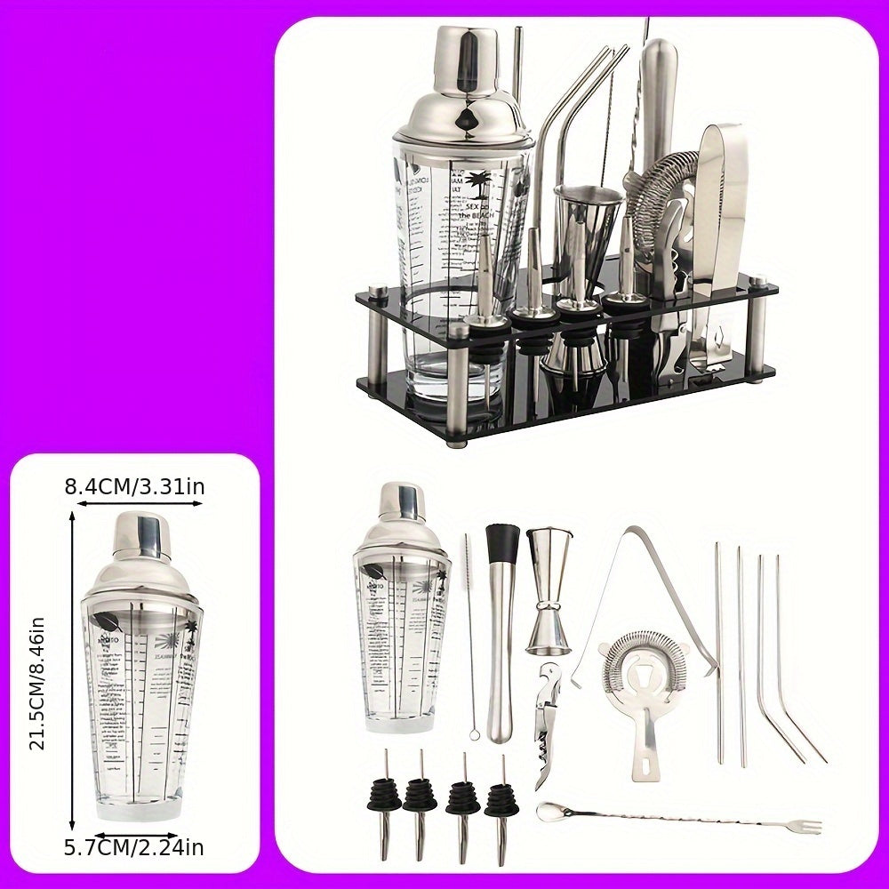 16-частный набор инструментов для молочного чая, включая коктейльный миксер объемом 400 мл, коктейльный миксер 25/50 и стакан для шейкера объемом 400 мл.