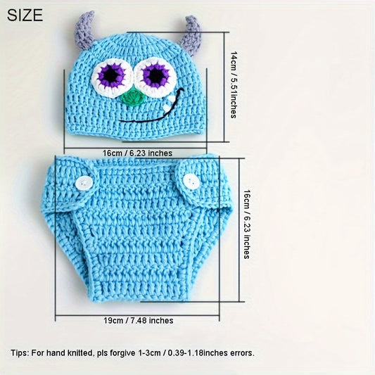 Baby Monster Photo Hat and Diaper Set - Age 0-3 Years, Made of Cotton