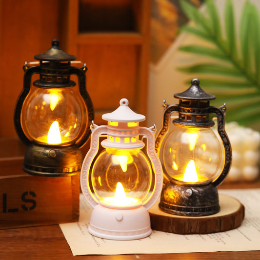 Mini LED lantern with battery included, ideal for decoration in bedroom, desk, wedding, party, or holidays. Made of plastic with faux candle light, non-rechargeable button battery included.