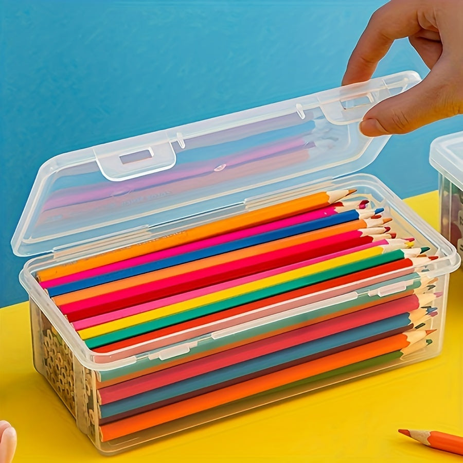 4 Large Capacity Transparent Pencil Cases - Durable Plastic, Multi-Use Storage Boxes for School & Office Supplies