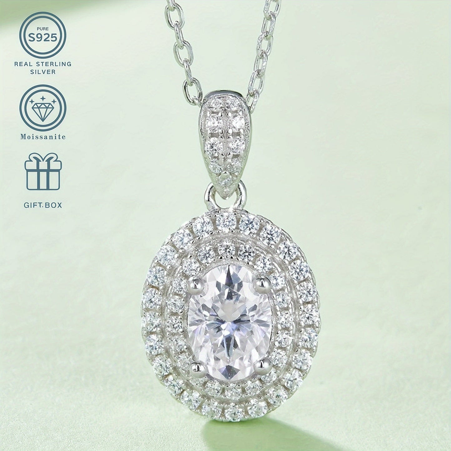 Elegant 925 Sterling Silver Moissanite Jewelry Set, Featuring 1.0 Carat Egg-Shaped Pendant and 0.5 Carat Earrings. This Sexy and Simple Style is perfect for Daily Wear or as a Wedding Accessory. Plated with 925 Silver, it makes an Ideal Gift for Mother's