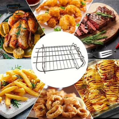 Durable Stainless Steel Air Fryer Rack with Four Skewers - Multi-purpose BBQ Grill Accessory for Indoor and Outdoor Use, Ideal for Cooking in the Kitchen or Dining Area, Essential Barbecue Tools and Accessories