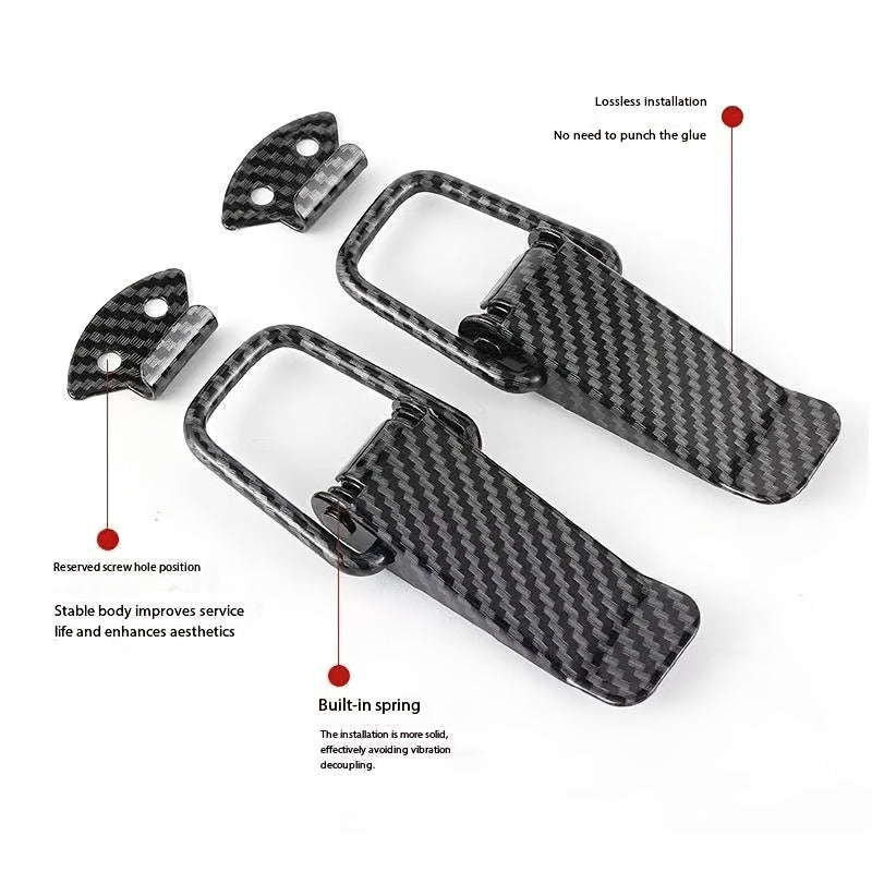 2 car bumper clips, carbon fiber pattern lock fixed pull buckle safety hook clips for car and truck bumpers.