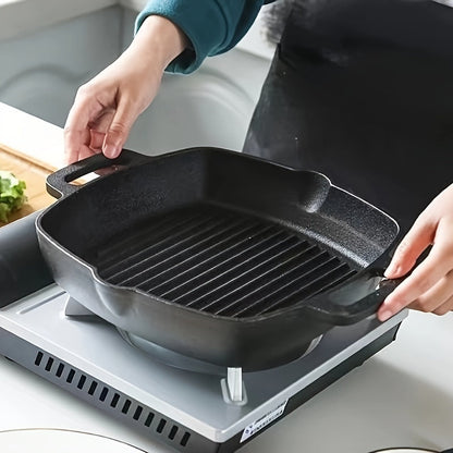 Square Striped Steak Pan: Durable Cast Iron, Non-Stick Coating, Oven-Safe Skillet for Gas & Induction Stoves - Ideal for Autumn Grilling Outdoors