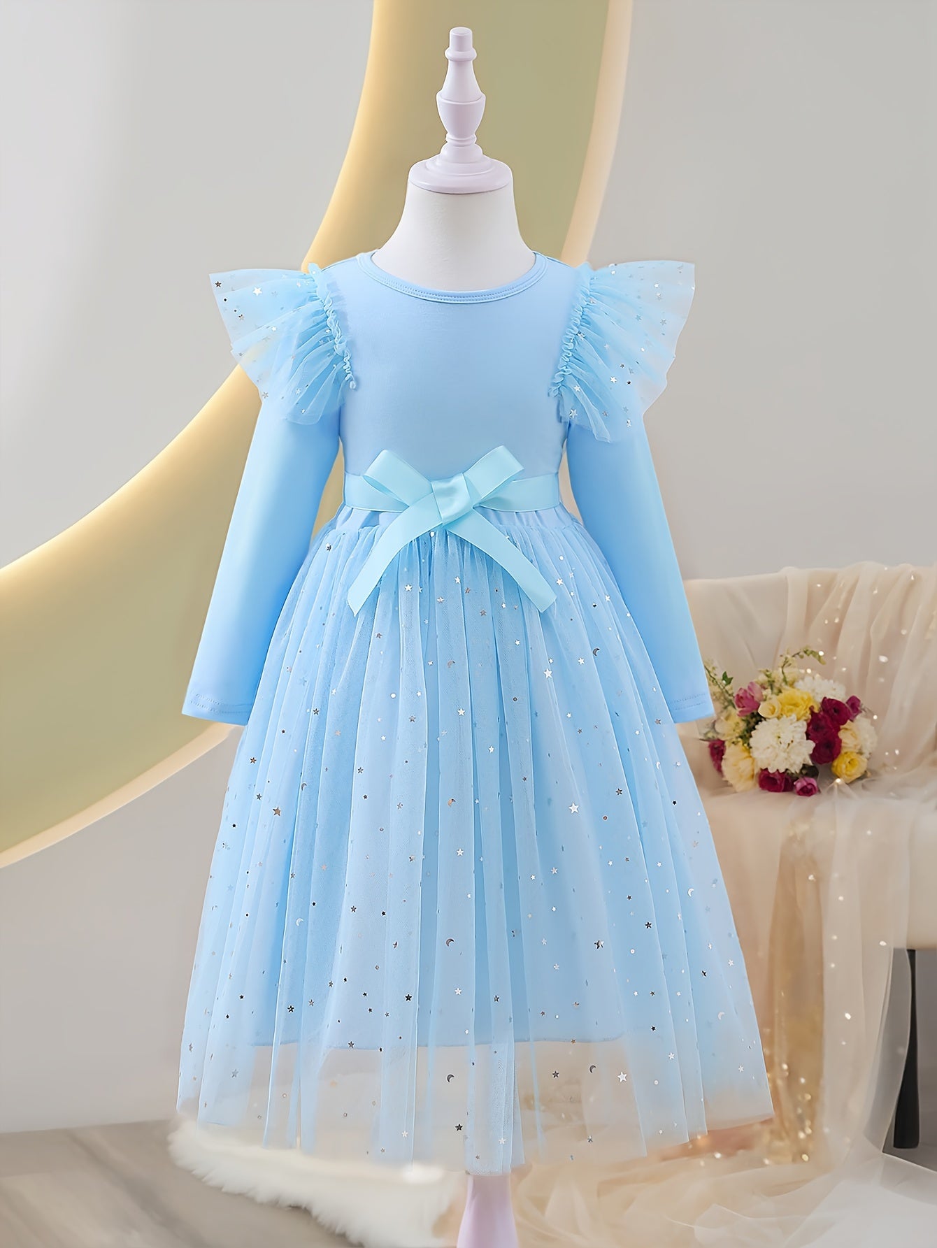 Coviviky Elegant Tulle Hem Uzun Yengli A-line Qizlar Kiyimi, Bahor va Kuz Partiyalari uchun Mukammal, Tasodifiy Sovg'a, Tashqi Kiymish