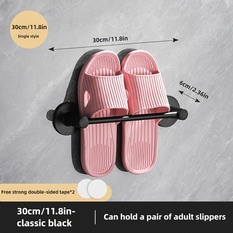 Wall-mounted slipper rack holds 1 pair of shoes and towels, no need for drilling. Made of plastic with strong load-bearing capacity. Waterproof and moisture-proof for bathroom storage.