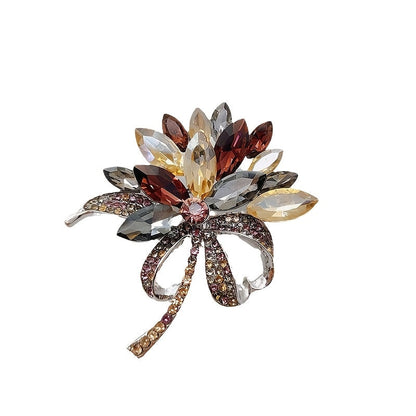 Chic Retro Crystal Floral Brooch, Multicolored Glass Statement Pin for Outfits, Unique Irregular Design