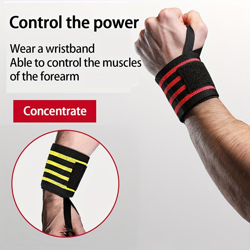 Adjustable compression wrist wrap for weightlifting and dumbbells in blue and black stripes.