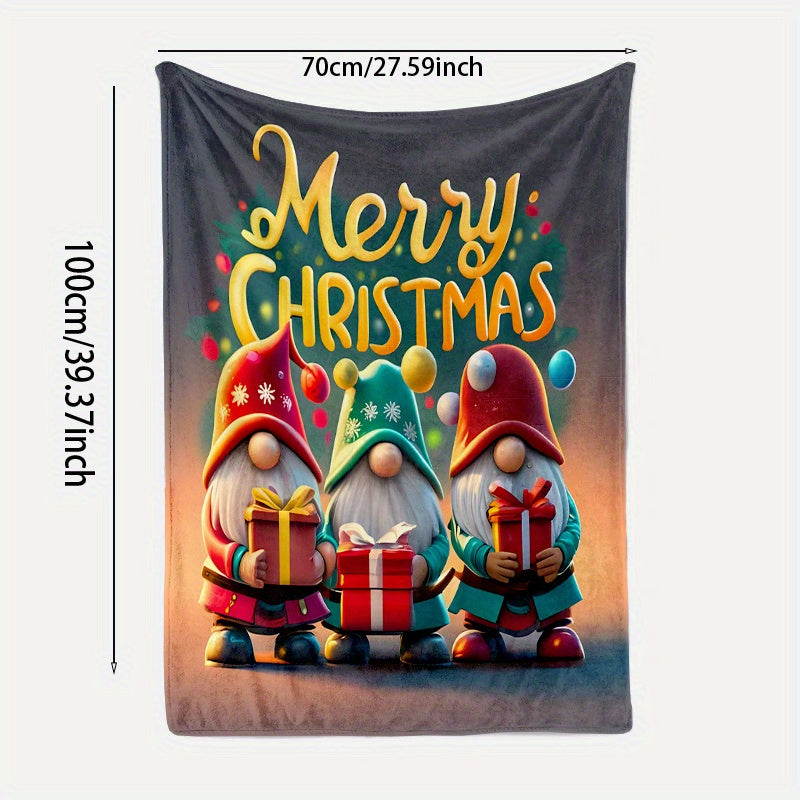 Celebrate the Holidays with a Cozy Printed Flannel Blanket featuring Christmas Gnomes & Gifts - Perfect for Sofa, Office, Bed, Camping, and Travel - Stay Warm and Stylish with Soft Polyester Cover and Light Fabric Weight of 200-250g.