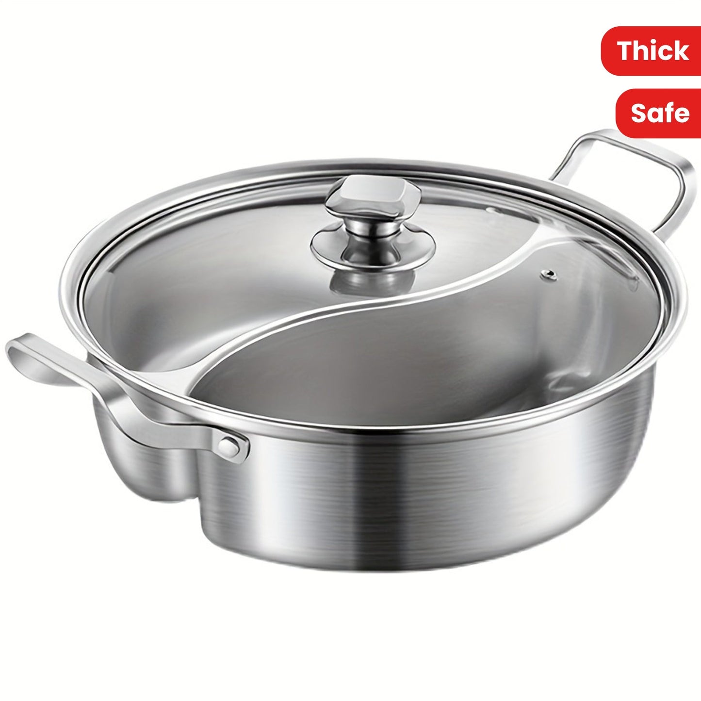 No power needed for this dishwasher-safe Stainless Steel Dual Compartment Shabu Shabu Pot. Its 1-piece detachable design, induction compatibility, and 304 thickened household divided hot pot make it a convenient choice for hot pot lovers.