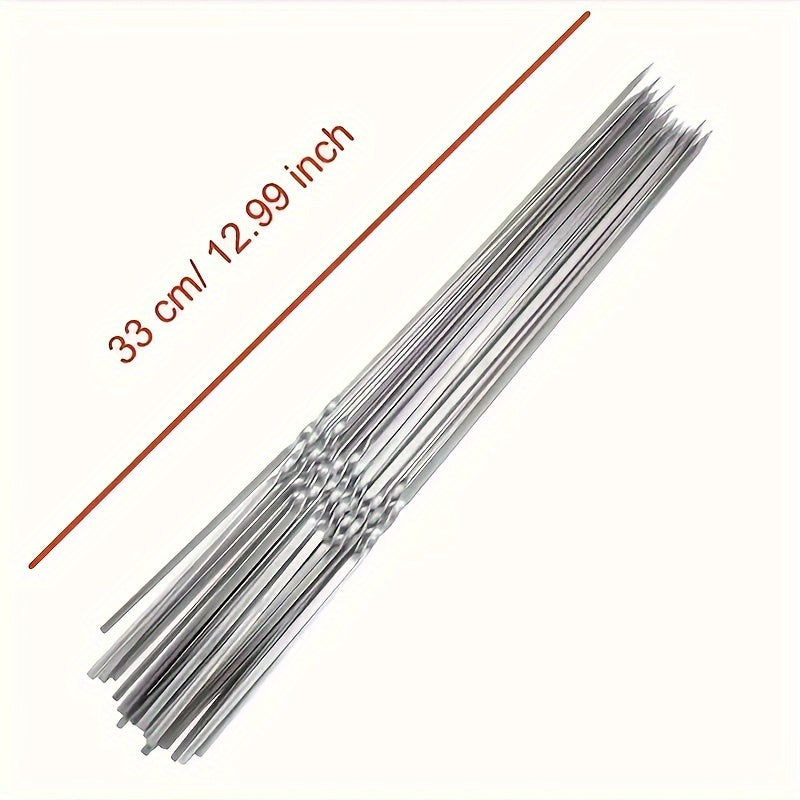 Set of stainless steel barbecue skewers - available in sets of 30 or 50 pieces. These reusable metal kebab sticks are durable, easy to clean, and heat-resistant for grilling meats. Perfect for outdoor camping, picnics, and backyard BBQs.