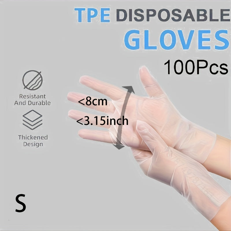 100 pieces of TPE Disposable Gloves approved for food use - Clear, Free of Latex for Kitchen, Household, Beauty & Haircare purposes