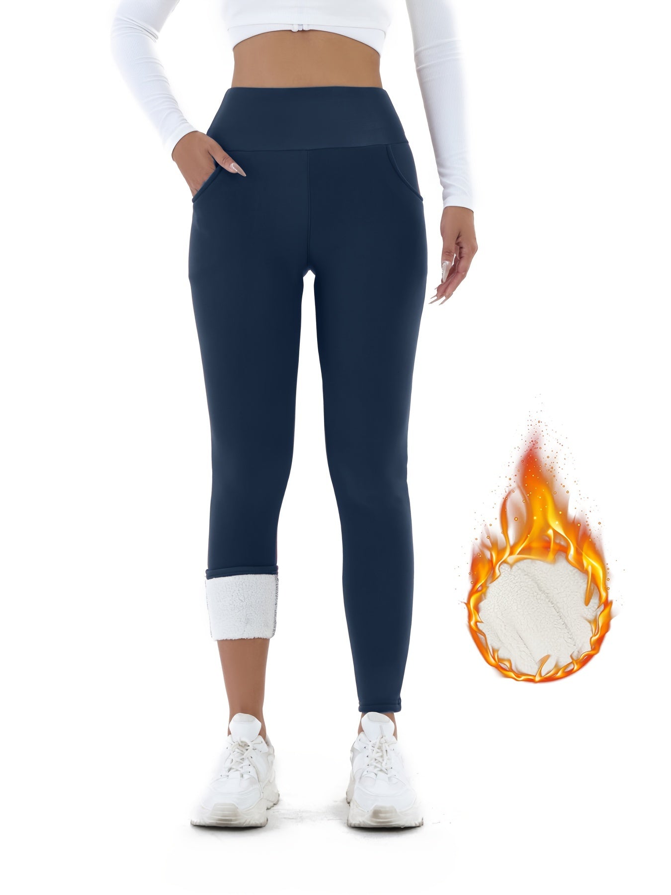 High-waist fleece-lined leggings for women with pockets are cozy, stretchy, and warm. Ideal for fall and winter comfort.