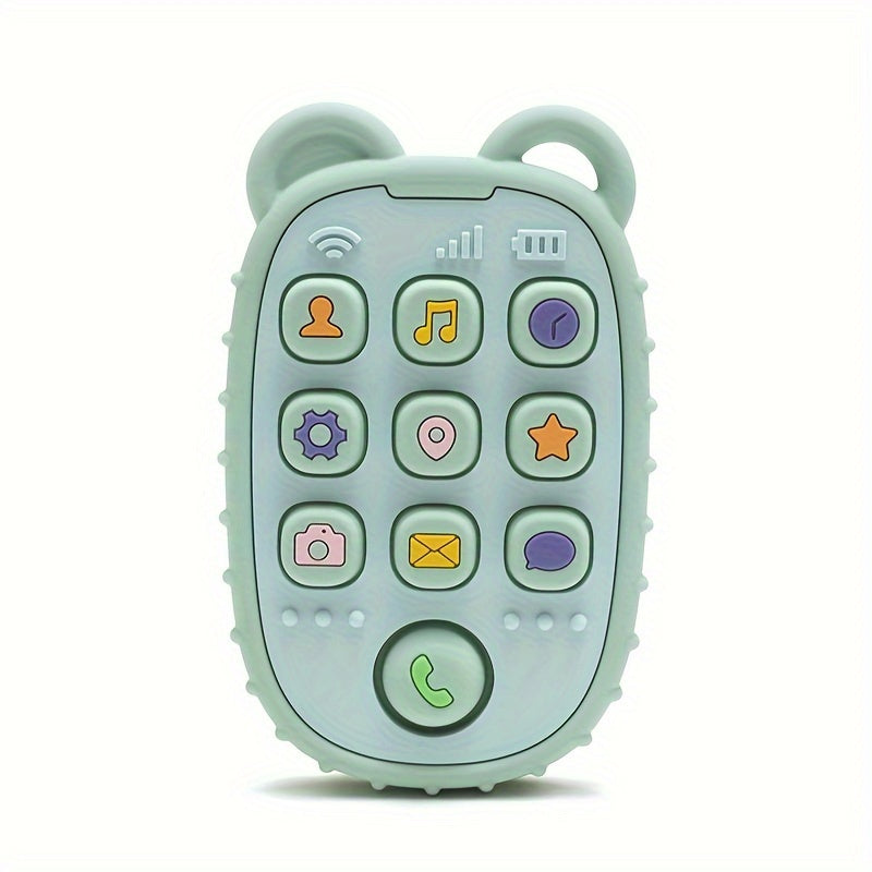 Silicone Teether in a Creative Phone Shape, BPA Free and Soft Textured. Perfect Gift for Christmas, Halloween, Thanksgiving, New Year's, or Valentine's Day.